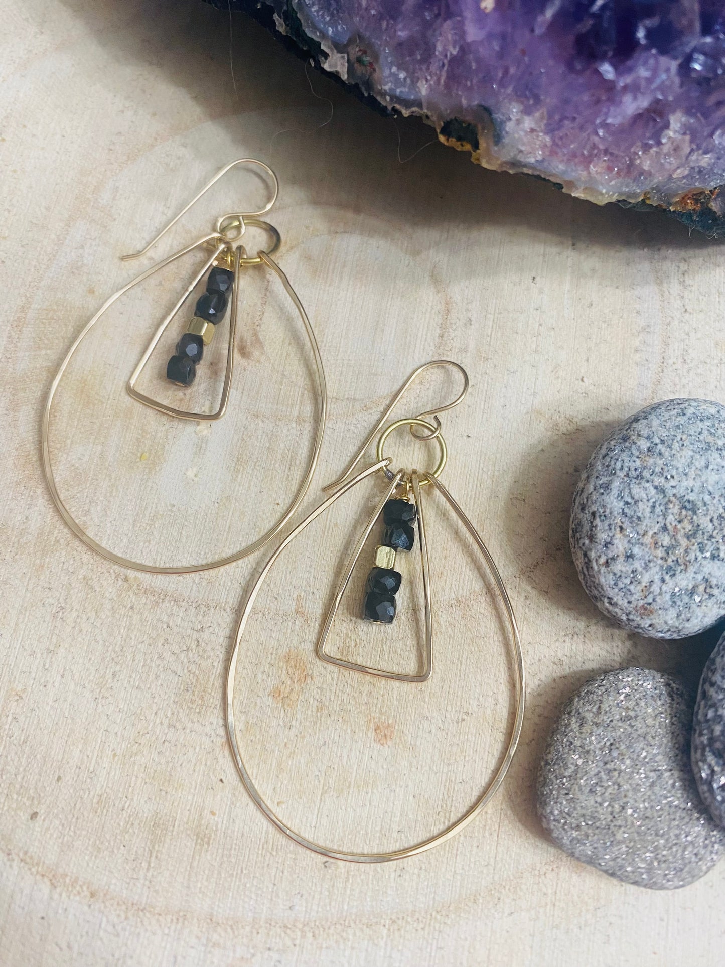 Framed Onyx Hoops in Gold Fill