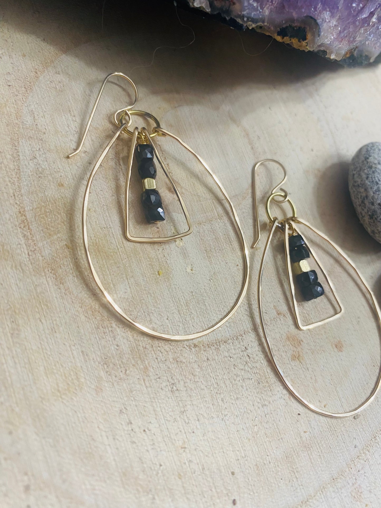 Framed Onyx Hoops in Gold Fill