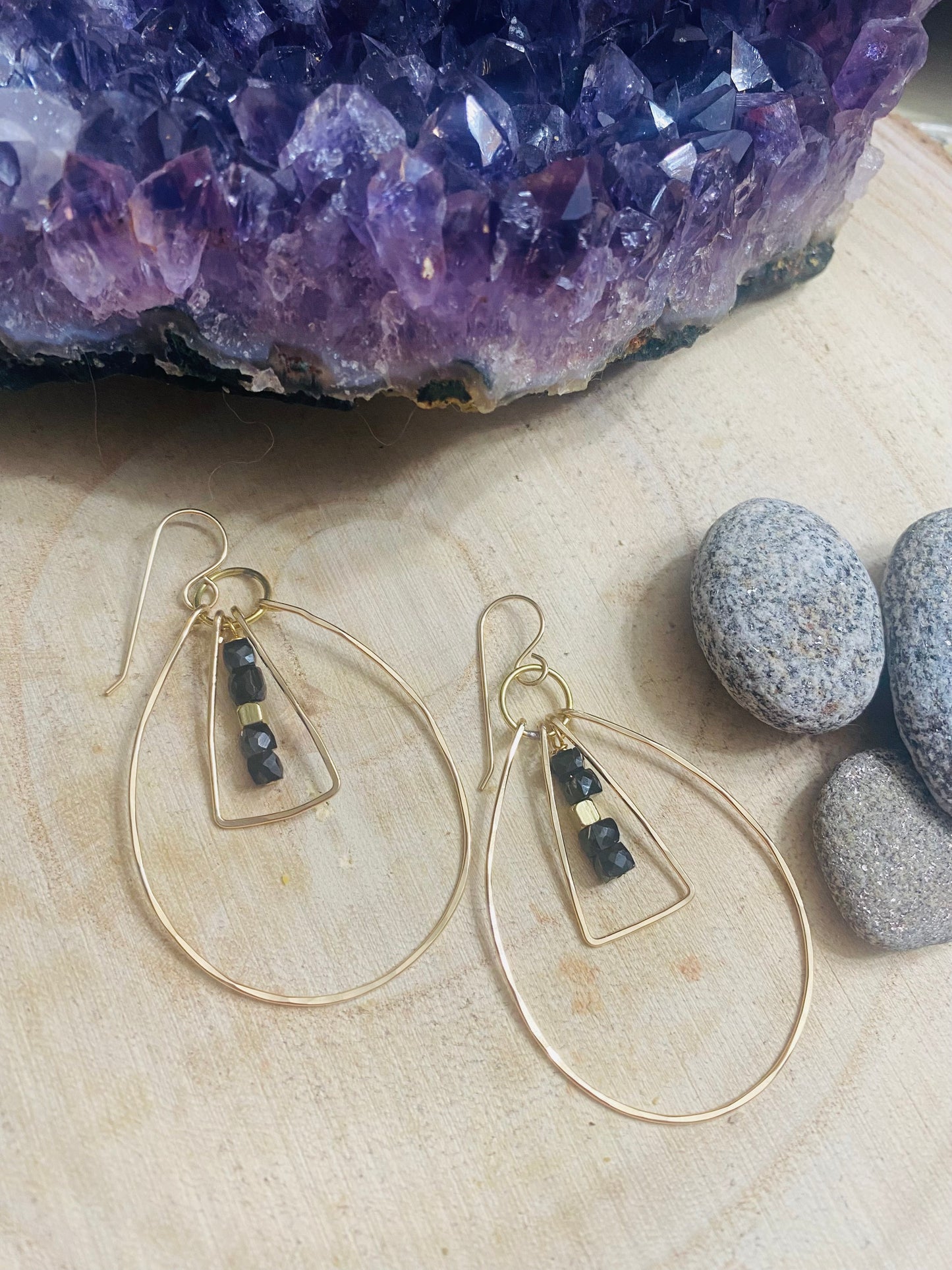 Framed Onyx Hoops in Gold Fill