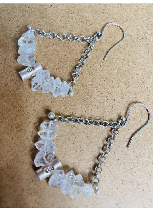 Herkimer Diamond quartz earrings with Bali Silver Barrels