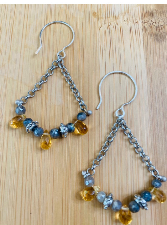 Citrine and mystic labradorite chained earrings