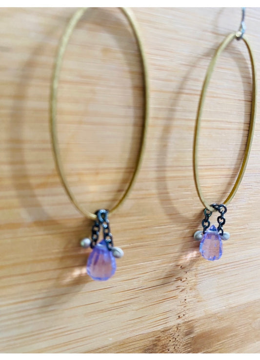 Pink Amethyst oval hoops