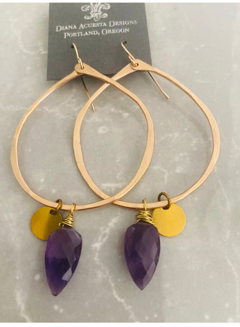 RONNI - Amethyst and bronze hoop earrings