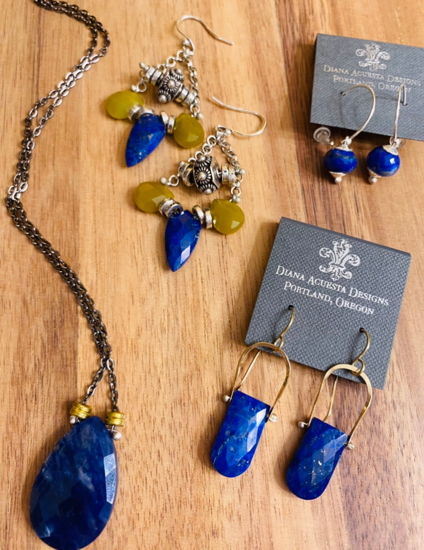 Lapis stirrup earrings - Other Stone Options Available