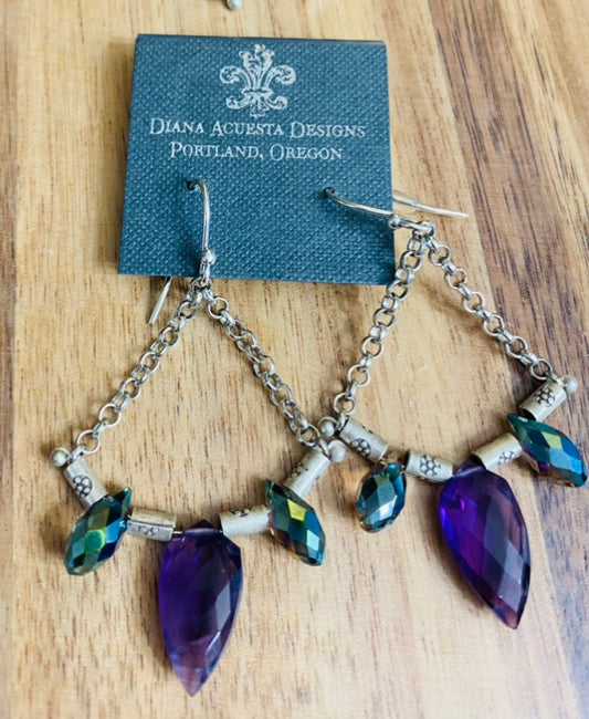 Shield cut amethyst and Bali silver earrings