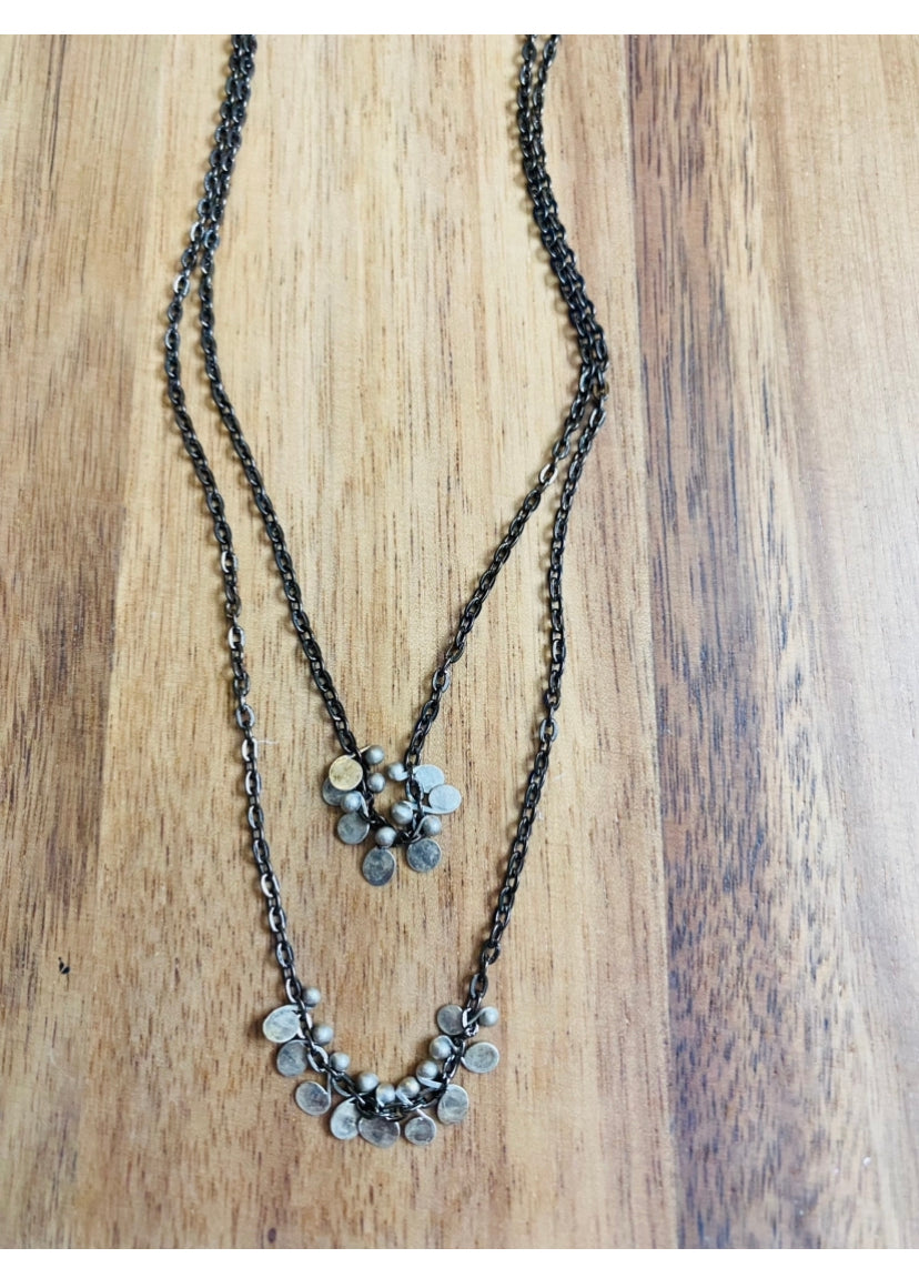 Double Confetti Chain Necklace with .999 Fine Silver  paillettes