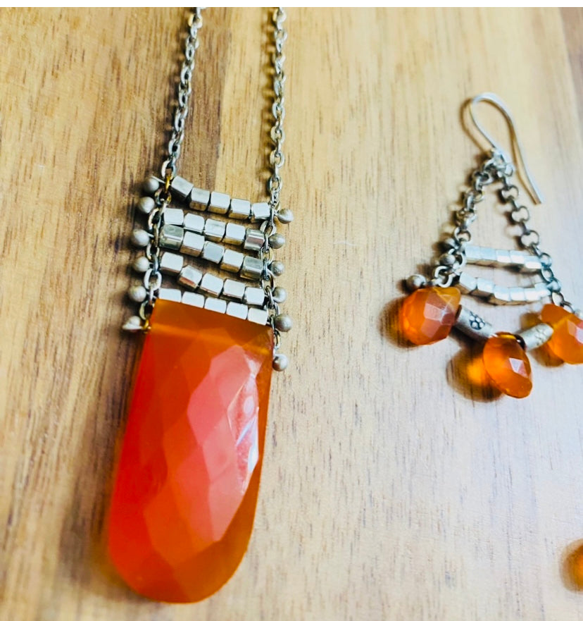Gorgeous Tangerine Cathedral Cut Carnelian Necklace