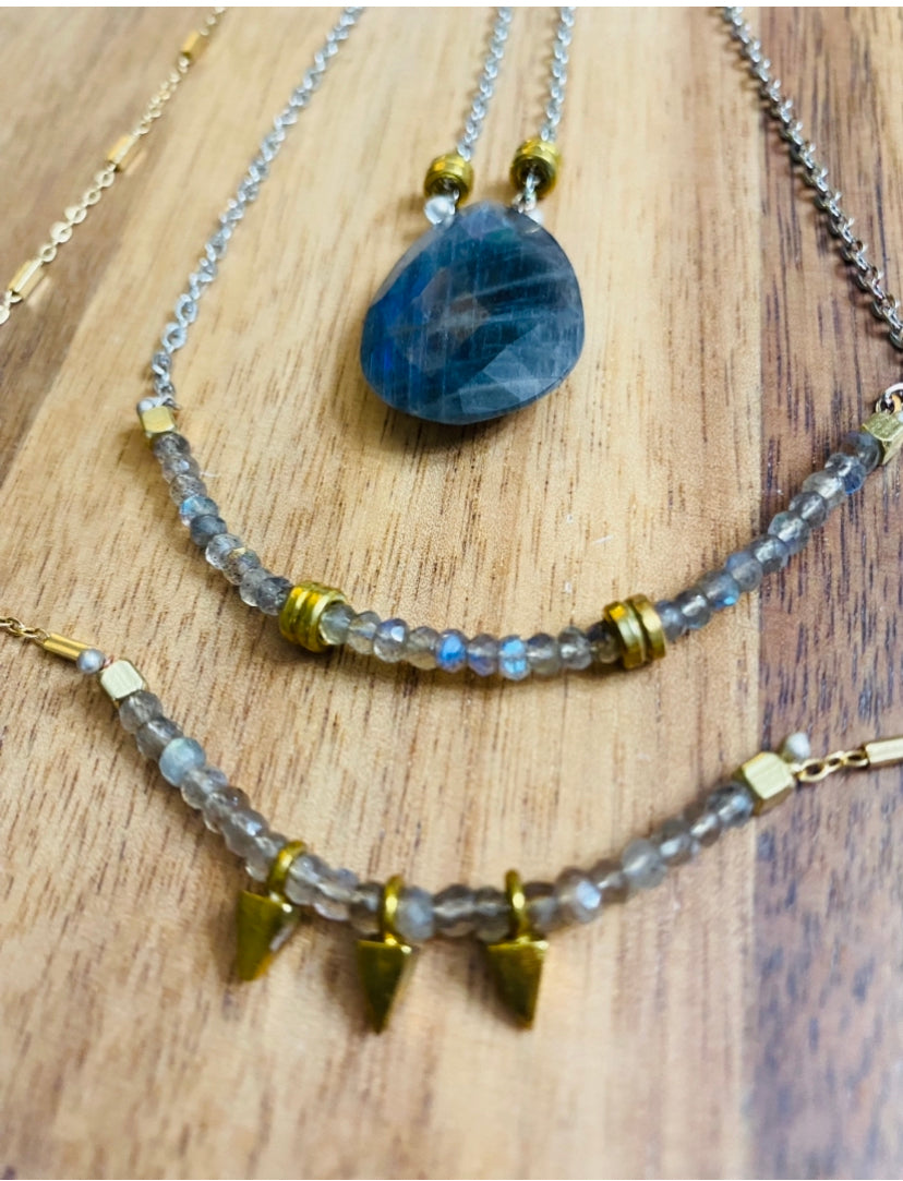 Labradorite Arrow Layering Necklace - Multiple Stone Options