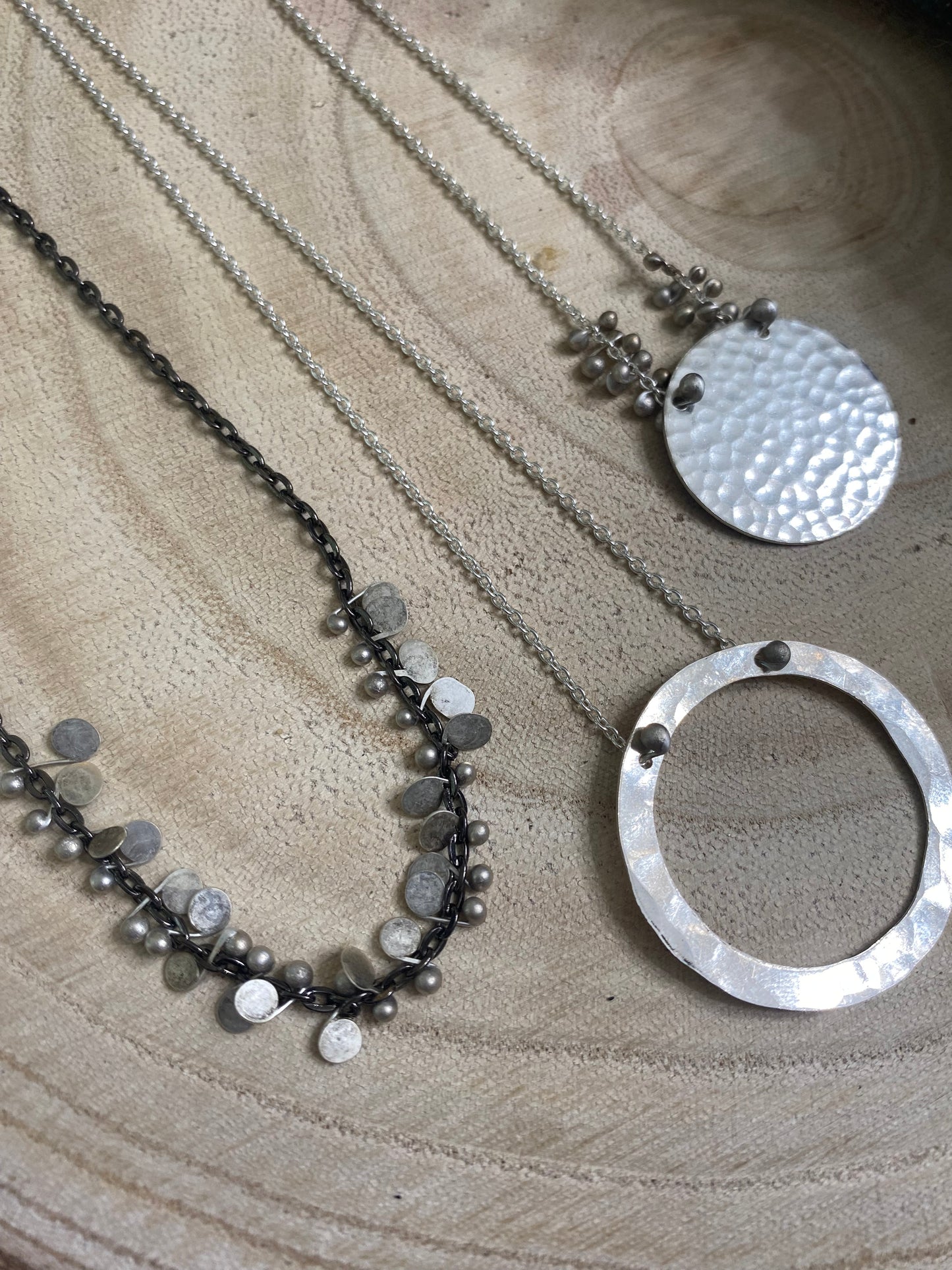 Sterling Silver Caviar Disc Necklace