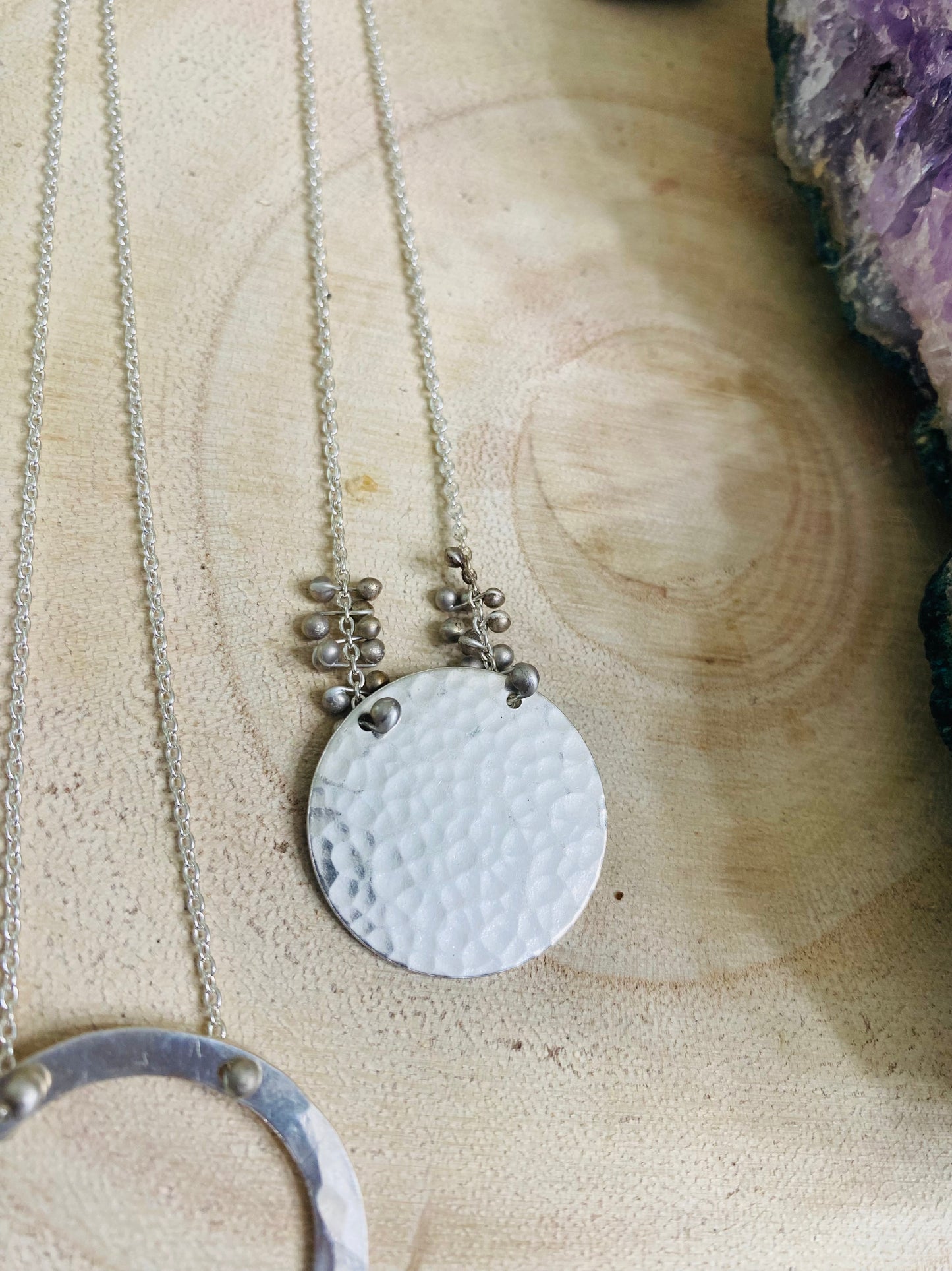 Sterling Silver Caviar Disc Necklace