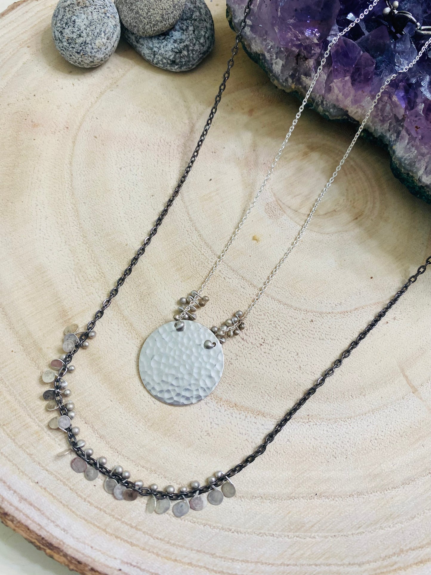 Sterling Silver Caviar Disc Necklace