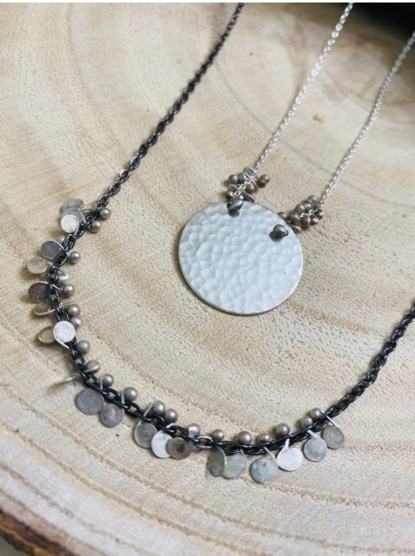 Sterling Silver Caviar Disc Necklace