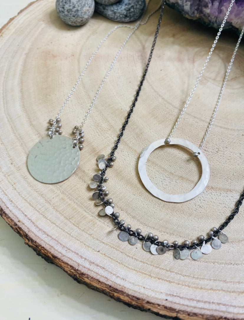 Sterling Silver Caviar Disc Necklace