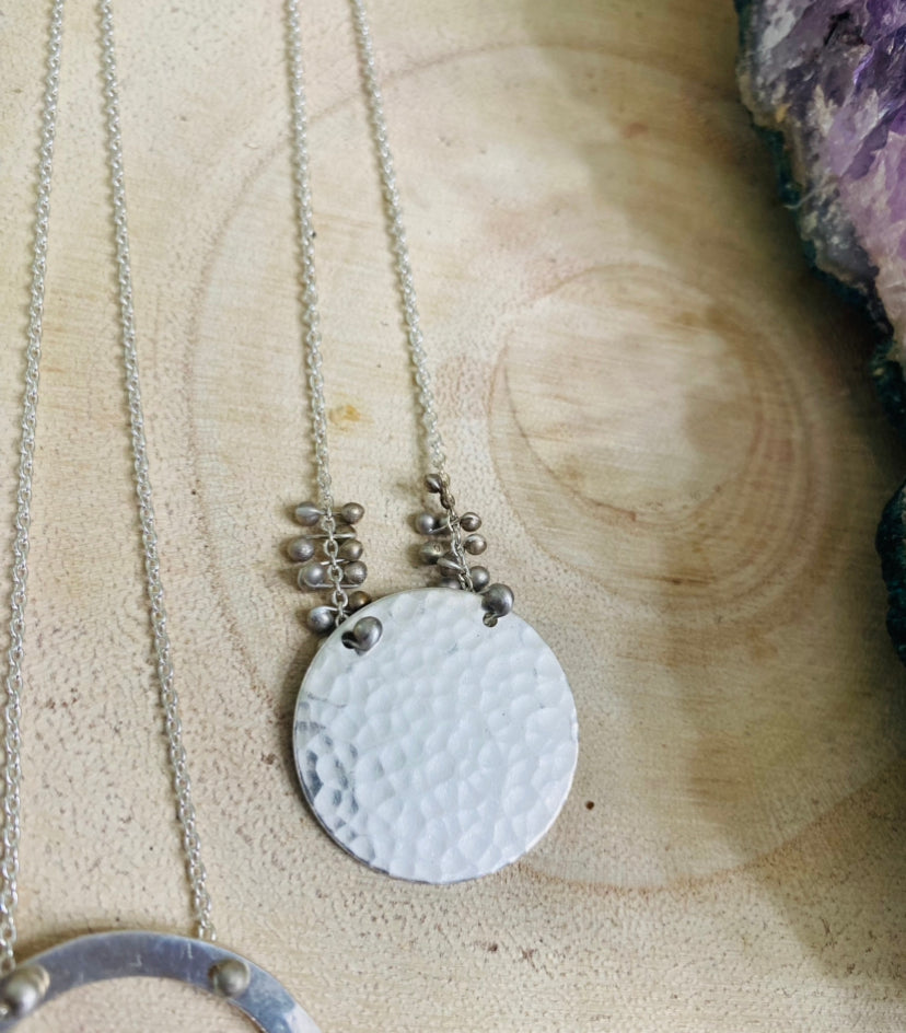 Sterling Silver Caviar Disc Necklace