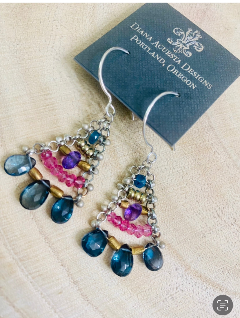 London Blue Topaz, Amethyst and Apatite Earrings