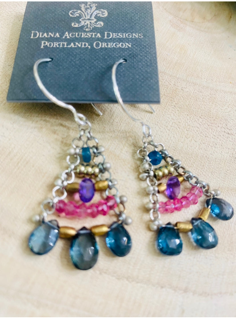 London Blue Topaz, Amethyst and Apatite Earrings