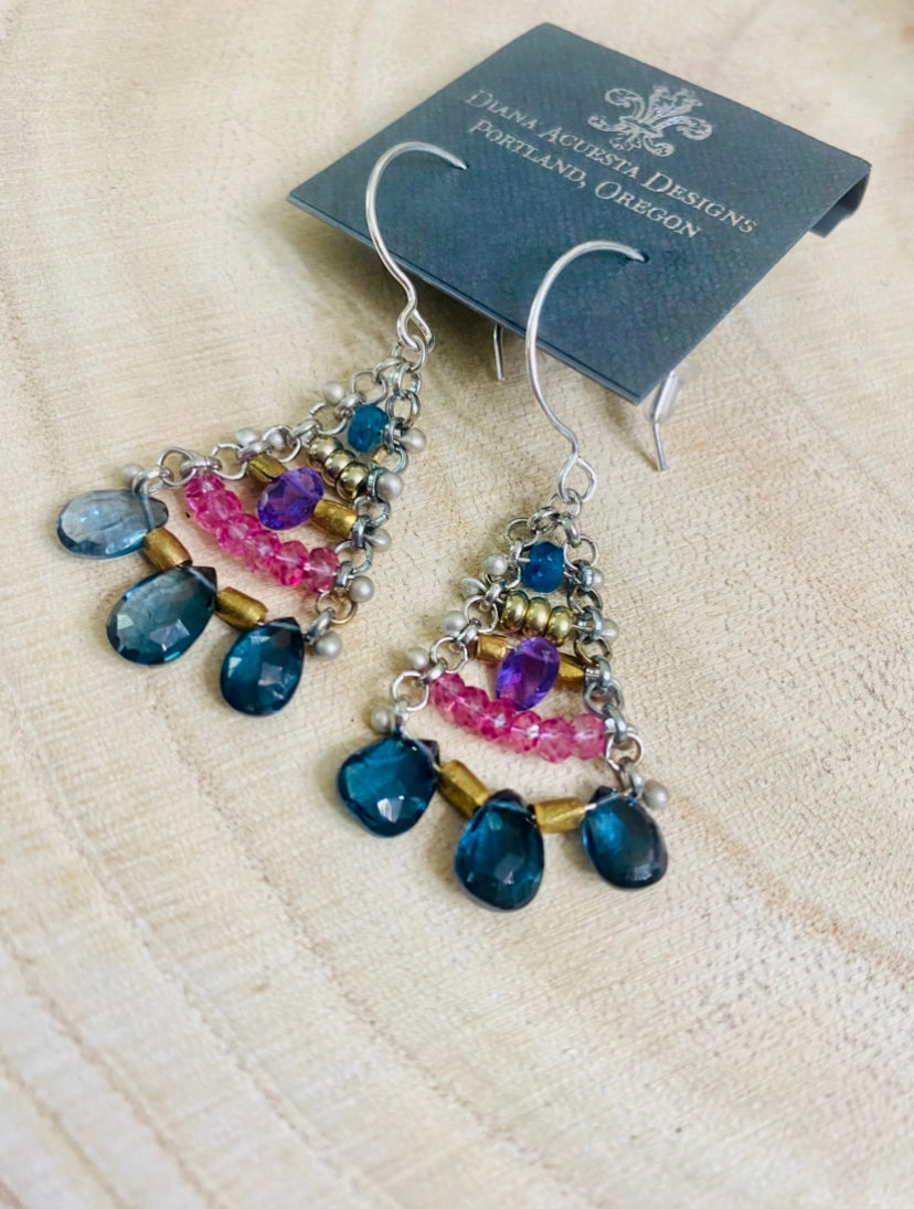 London Blue Topaz, Amethyst and Apatite Earrings