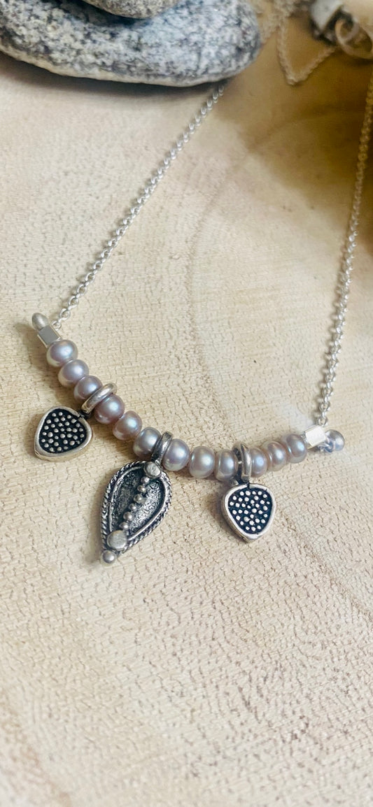 Teensy Pearl and Sterling Charms Necklace